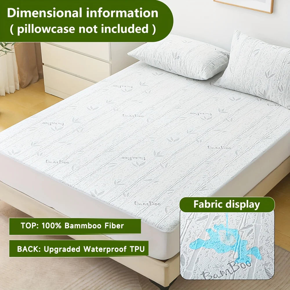 1p Cooling Bamboo Fiber Fitted Sheet, Breathable Mattress Protector Cover with Deep Pocket for Summer Quick Pick Grocers